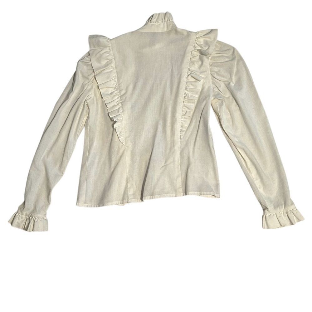Vintage 70s Prairie Victorian Ruffles Puff Sleeve High Neck Bib Cottagecore M - Picture 10 of 16